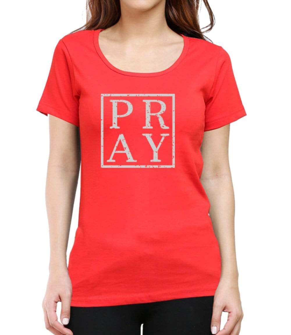 Living Words Women Round Neck T Shirt XS / Red PRAY - CHRISTIAN T-SHIRT