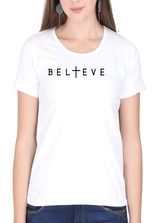 Living Words Women Round Neck T Shirt XS / White BELIEVE - CHRISTIAN T-SHIRT