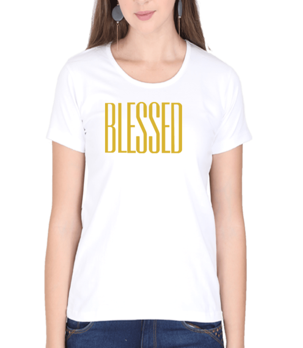Living Words Women Round Neck T Shirt XS / White Blessed - Christian T-Shirt