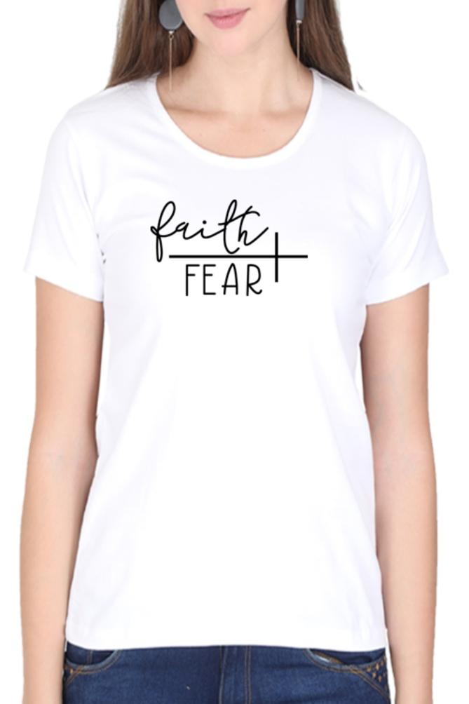 Living Words Women Round Neck T Shirt XS / White Faith over Fear - Christian T-shirt