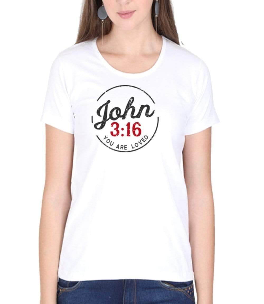 Living Words Women Round Neck T Shirt XS / White JOHN 3:16 - Christian T-Shirt
