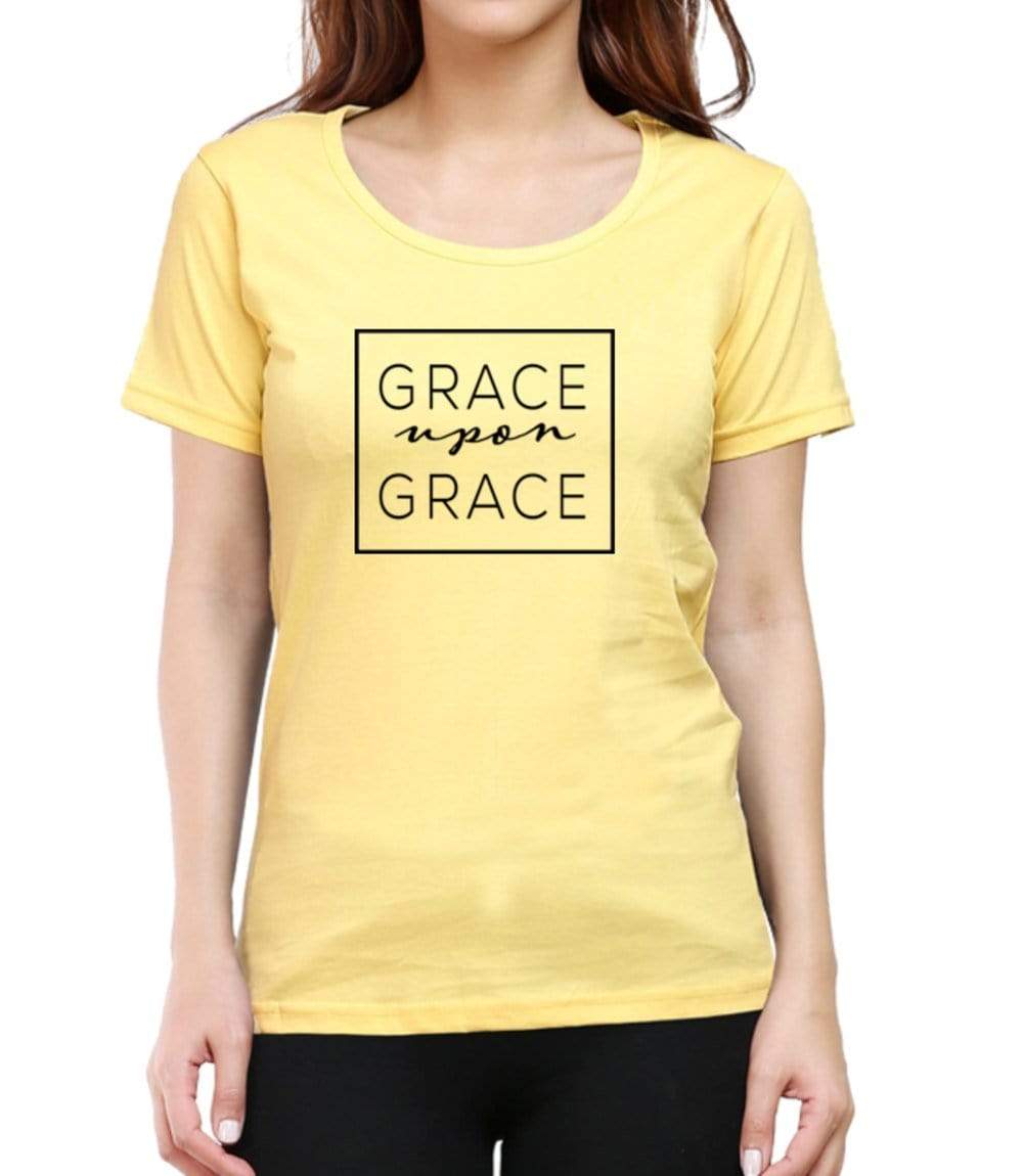 Living Words Women Round Neck T Shirt XS / Yellow GRACE UPON GRACE - CHRISTIAN T-SHIRT